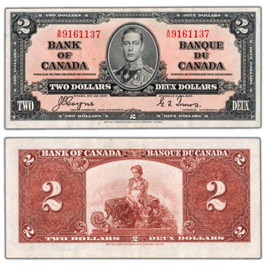 SOLD $2 1937 Bank of Canada Note Coyne-Towers A/R Prefix BC-22c - EF