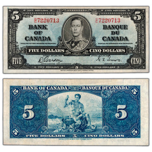 SOLD $5 1937 Bank of Canada Note Gordon-Towers D/C Prefix BC-23b - VF/EF (pressed)