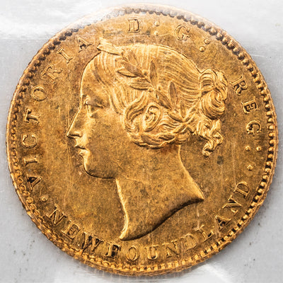 SOLD Newfoundland 1870 Obverse 1 $2 Two Dollars Gold Coin - ICCS AU-55