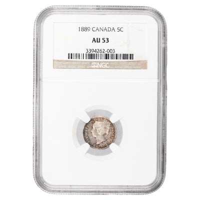 Canada 1889 5 Cents Silver Coin - NGC AU-53