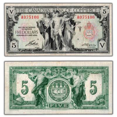 SOLD $5 1935 Canadian Bank of Commerce Canada Chartered Note #75-18-02 - VF+