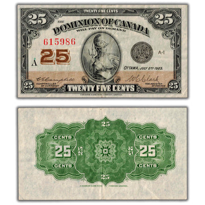 25 Cents 1923 Dominion of Canada Shinplaster Note Campbell-Clark DC-24d - VF/EF