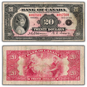 SOLD $20 1935 Bank of Canada Note English Text Small Seal BC-9b - Fine+