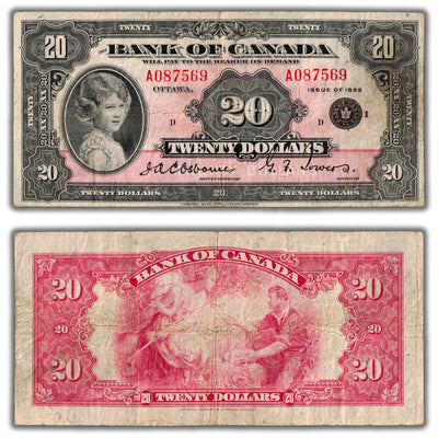 SOLD $20 1935 Bank of Canada Note English Text Small Seal BC-9b - Fine+