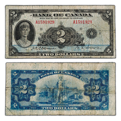 SOLD $2 1935 Bank of Canada Note English Text BC-2 - Circulated