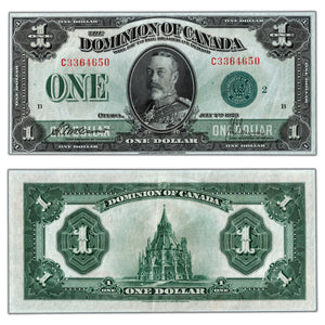 SOLD $1 1923 Dominion of Canada Note Green Seal Series C DC-25j - AU