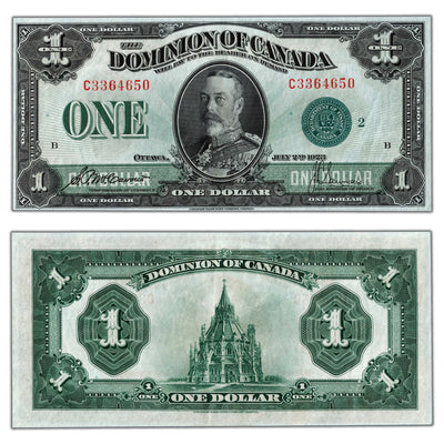 SOLD $1 1923 Dominion of Canada Note Green Seal Series C DC-25j - AU