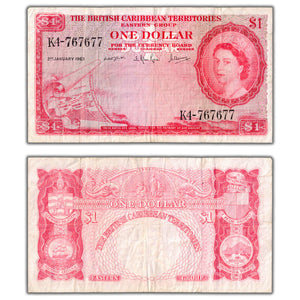 SOLD British Caribbean Territories 1963 $1 One Dollar Note P #7c - F/VF