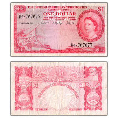 British Caribbean Territories 1963 $1 One Dollar Note P #7c - F/VF