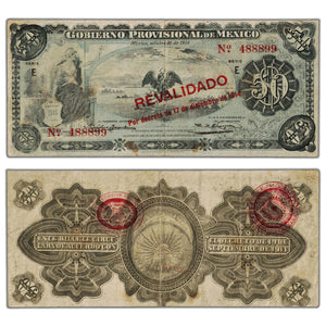 SOLD Mexico Gobierno Provisional 1914 50 Pesos Note - "Revalidado" Overprint