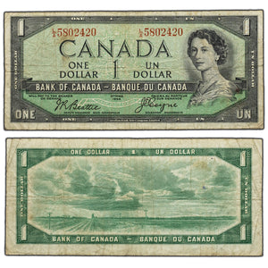 SOLD $1 1954 Bank of Canada Note Devil Face L/A Prefix BC-29b - Fine