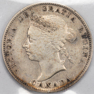 Canada 1891 25 Cents Quarter Silver Coin - ICCS F-15