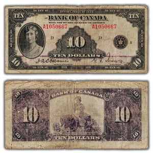 SOLD $10 1935 Bank of Canada Note English Text BC-7 - Faded Back