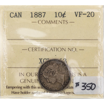 SOLD Canada 1887 10 Cents Dime Silver Coin - ICCS VF-20