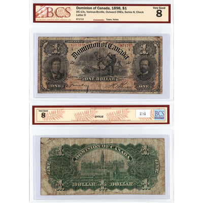 SOLD $1 1898 Dominion of Canada Note Series N DC-13c - BCS VG-8