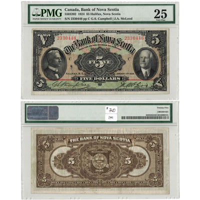 $5 1924 The Bank of Nova Scotia Canada Chartered Note #550-32-02 - PMG VF-25