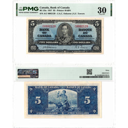 $5 1937 Bank of Canada Note Osborne Signature BC-23a - PMG VF-30