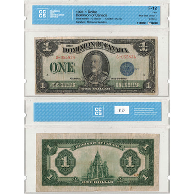 SOLD $1 1923 Dominion of Canada Note Blue Seal Series G DC-25c - CCCS F-12