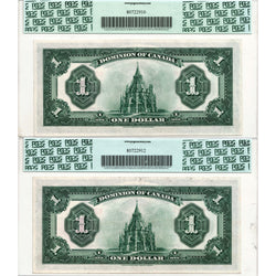 $1 1923 Dominion of Canada Note Bronze Seal Series B DC-25i - 2 Consecutive PCGS AU-53