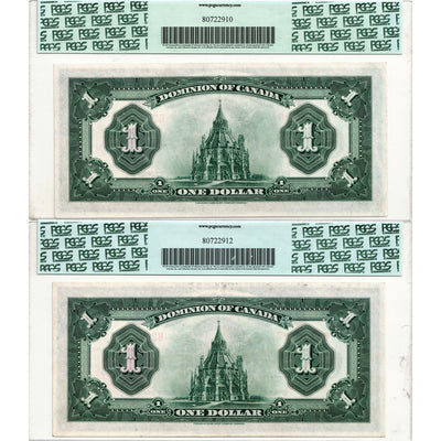 $1 1923 Dominion of Canada Note Bronze Seal Series B DC-25i - 2 Consecutive PCGS AU-53