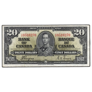 SOLD $20 1937 Bank of Canada Note Coyne-Towers K/E Prefix BC-25c