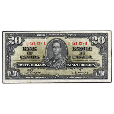 SOLD $20 1937 Bank of Canada Note Coyne-Towers K/E Prefix BC-25c