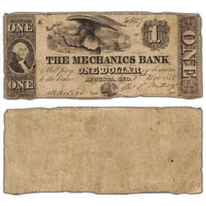 SOLD United States 1858 The Mechanics Bank $1 One Dollar Obsolete Note - Small Hole