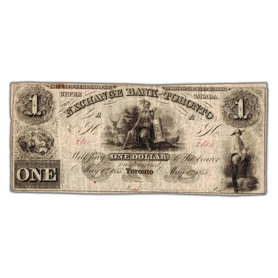 SOLD $1 1855 Exchange Bank of Toronto Chartered Note CH #255-10-02R