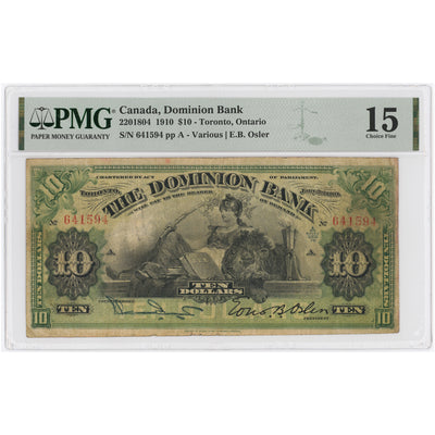 SOLD $10 1910 The Dominion Bank Canada Chartered Note #220-18-04 - PMG F-15