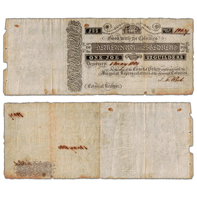 British Guiana Demerara & Essequebo 1830 1 Joe/22 Guilders Note P #A1
