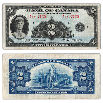 SOLD $2 1935 Bank of Canada Note English Text BC-3 - VF