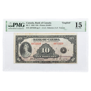 SOLD $10 1935 Bank of Canada Note English Text BC-7 - PMG F-15