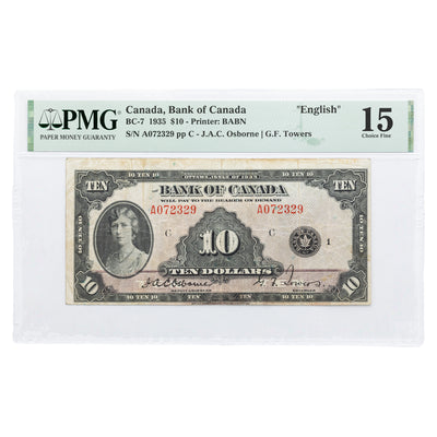 SOLD $10 1935 Bank of Canada Note English Text BC-7 - PMG F-15