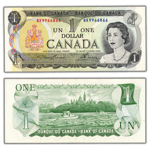 SOLD $1 1973 Bank of Canada Note Lawson-Bouey NK Prefix BC-46a - Neat Serial Lightly Circulated
