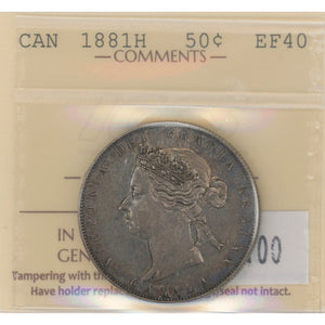 SOLD Canada 1881-H 50 Cents Half Dollar Silver Coin - ICCS EF-40