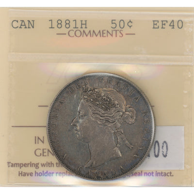 SOLD Canada 1881-H 50 Cents Half Dollar Silver Coin - ICCS EF-40