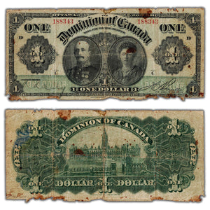 SOLD $1 1911 Dominion of Canada Note Green Line Series C DC-18a - Damaged