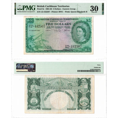 British Caribbean Territories 1963 $5 Five Dollars Note P #9c - PMG VF-30
