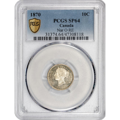 Canada 1870 Narrow '0' RE 10 Cents Silver Coin - PCGS Specimen SP-64