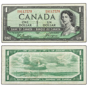 SOLD $1 1954 Bank of Canada Note Devil Face M/A Prefix BC-29b - VF