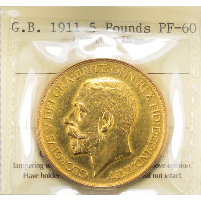 SOLD Great Britain 1911 5 Pounds Gold Coin - ICCS Proof PF-60