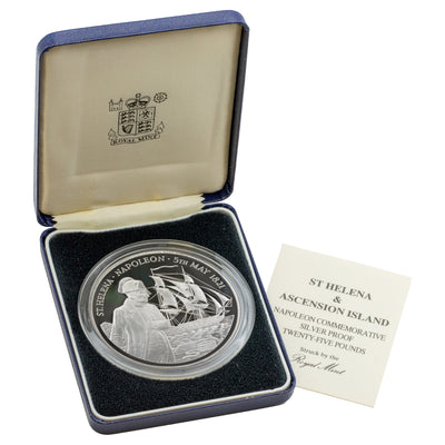 SOLD St Helena & Ascension 1986 25 Pounds .999 Fine Silver Proof Coin - Napoleon