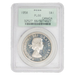Canada 1958 $1 Silver Dollar Proof Like Coin - PCGS PL-66