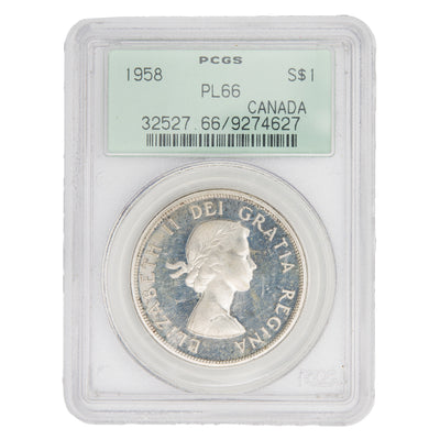 Canada 1958 $1 Silver Dollar Proof Like Coin - PCGS PL-66