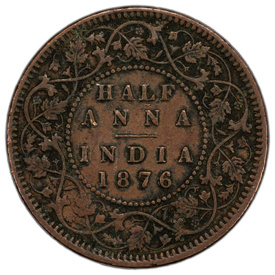 India 1876 Calcutta 1/2 Anna Coin KM #468