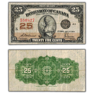 SOLD 25 Cents 1923 Dominion of Canada Shinplaster Note DC-24c - Fine