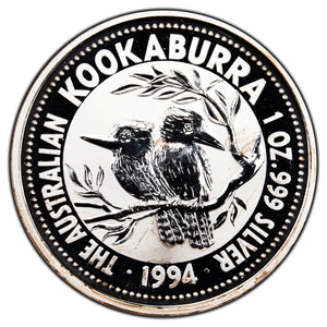 SOLD Australia 1994 $5 1oz .999 Fine Silver Kookaburra - In Capsule (cracked)