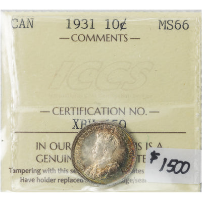 SOLD Canada 1931 10 Cents Dime Silver Coin - ICCS MS-66 Premium Coin
