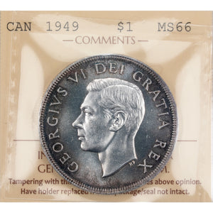 SOLD Canada 1949 $1 Silver Dollar Coin - ICCS MS-66