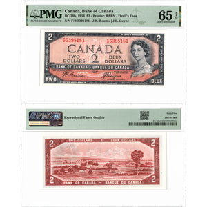 SOLD $2 1954 Bank of Canada Note Devil Face F/B Prefix BC-30b - PMG Gem UNC-65 EPQ